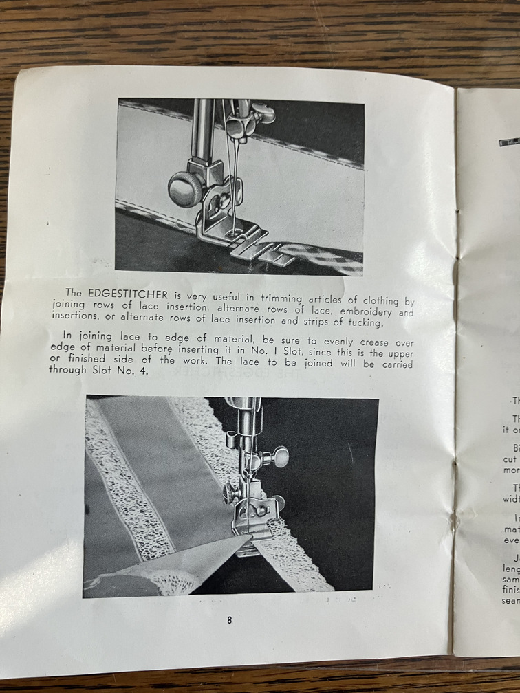 Edgestitcher instructions and lace examples
